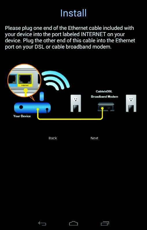 Plug one end of the provided Ethernet cable into your DSL or cable modem, and plug