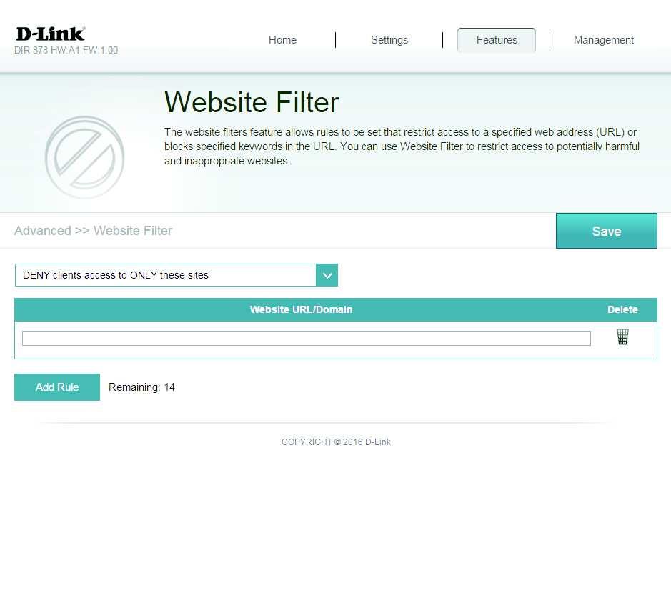 Section 4 - Configuration Website Filter The website filter settings allow you to block access to certain web sites.