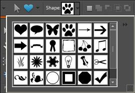 To add custom shapes: 1. Open the Editor in the Standard Edit workspace. 2. In the Tools palette, select the Custom Shape tool.