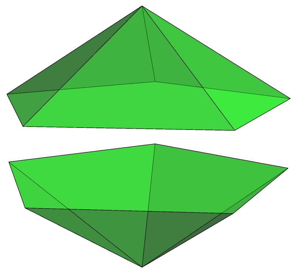 Five triangles at a vertex is a bit trickier. All in all, twenty triangles are required (see Figure 2(c)), and hence this polyhedron is called an icosahedron ( icosi is the Greek prefix for 20 ).