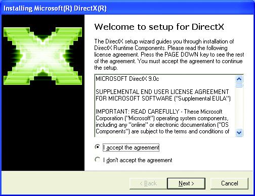 separately. Step 1. When autorun window show up, click the Install DirectX 9 item.