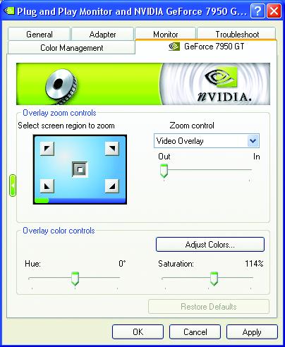 Video Overlay Settings properties The Video Overlay Settings properties can adjust Overlay zoom controls and Overlay color controls.