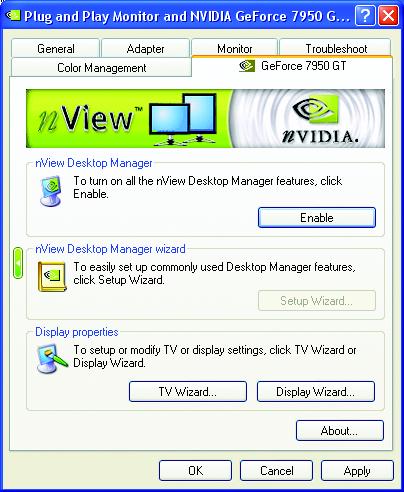 3.1.6. nview Properties Pages nview is a set of desktop tools designed to help you be more productive when using your graphics card.
