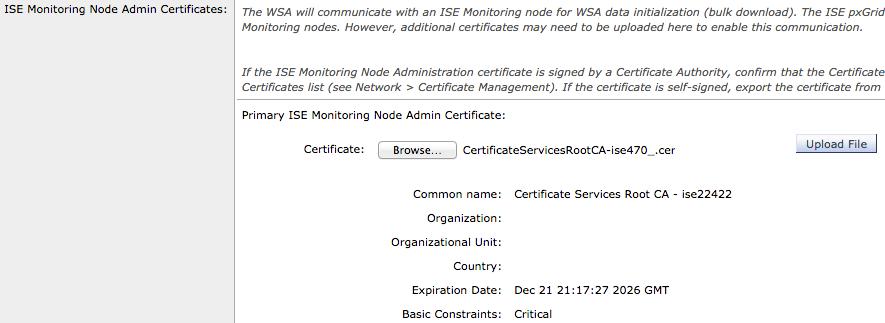 Uploading the ISE Root Certificate and WSA client certificates into WSA Select Network->Identification Service->Identity Services