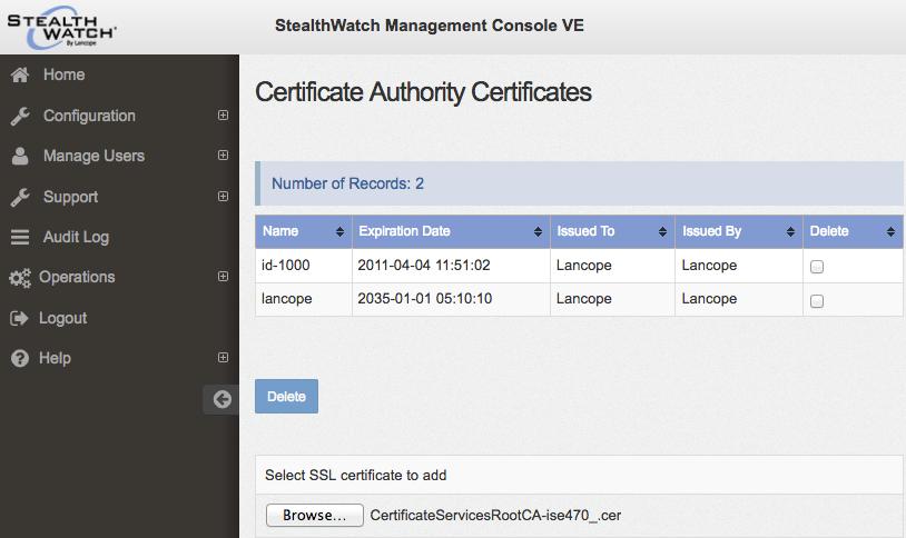 store Upload the CertificatesServicesRootCA certificate to the Stealthwatch CA Authority Select Gear ->Administer