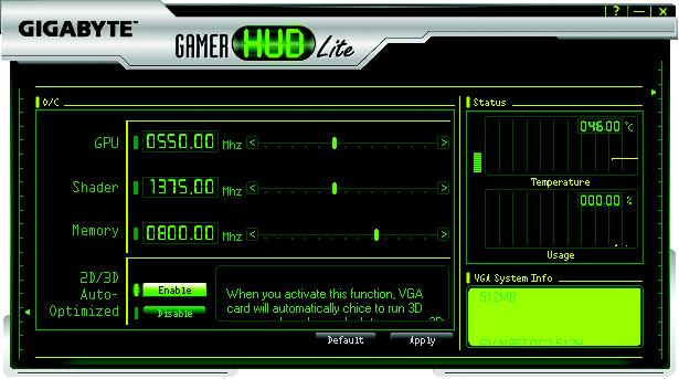 GIGABYTE Gamer HUD Lite GIGABYTE Gamer HUD Lite GPU/Shader/ Default Apply