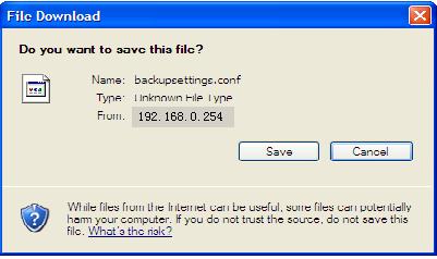 To do this, click the Backup button next to where it says Select the file directory to save the configured parameters on the screen above.