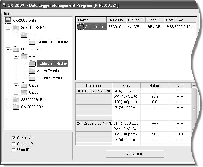 To view, print, or export the calibration history for any instrument in the database: 1. With the software already launched, click the Data control button along the right side of the program window.