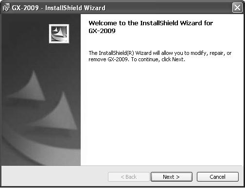 Figure 1: GX-2009 Data Management Installation Program 5. Follow the on-screen instructions in the Installation Wizard Window to install the program. 6.