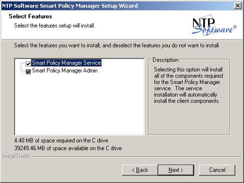 5. In the Choose Destination Location dialog box, click Browse to choose the location where you want to install NTP Software Smart Policy Manager