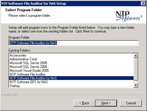 10. In the Select Program Folder dialog box, select the program folder to host the NTP