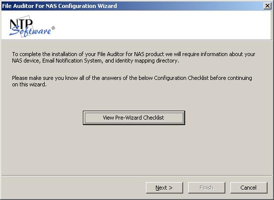 Using the NTP Software Defendex for NAS, EMC Edition Configuration Wizard 1.