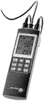 testo 645 The testo 645 humidity measuring instrument automatically displays the parameters relative humidity, absolute humidity, dew point, degree of humidity, enthalpy and temperature.