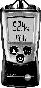 testo 610 testo 610 measures relative air moisture and temperature simultaneously. Dew point calculation and wet bulb as well as Hold function and max./min. display are possible with this instrument.