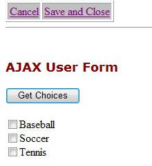 Here is the user form before the Ajax call: After the Get Choices button is clicked, more options are displayed: If you choose to incorporate Ajax functionality into your applications, you can indeed