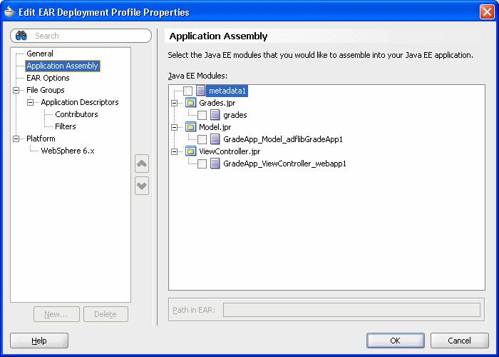 Preparing the Grades Sample Application for Deployment Figure 9 32 Create Deployment Profile Dialog for EAR File 5. Click OK. This displays the Edit EAR Deployment Profile Properties dialog. 6.