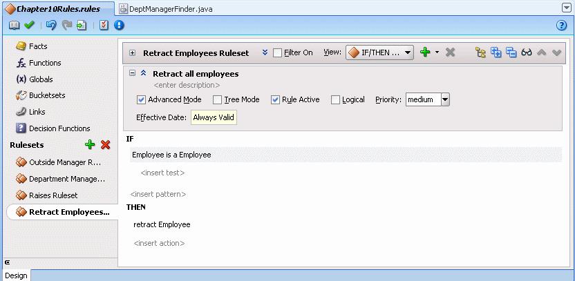 Creating a Business Rules Application with ADF Business Components Facts Figure 10 15 Adding the Retract All Employees Rule 10.3.9.