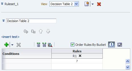 Editing Decision Tables in an Oracle Business Rules Dictionary at Run Time If you are adding the first condition to a blank (new) table, a blank condition row and a Rules column with the header R1 is
