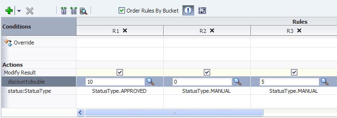 Editing Decision Tables in an Oracle Business Rules Dictionary at Run Time Figure 12 63 Displaying All Values for a Condition You can select any value that is available in the condition value list.