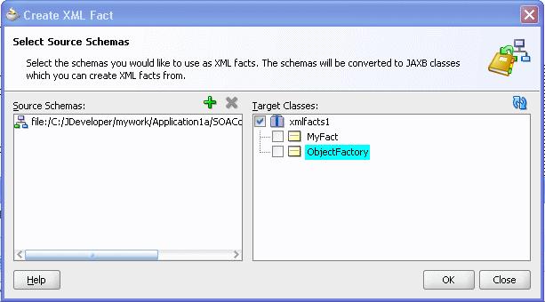 Working with XML Facts Figure 3 3 XML Fact: Create XML Fact Dialog 9. In the Create XML Fact dialog, in the Target Classes area, select the classes you want to import as XML fact types. 10. Click OK.