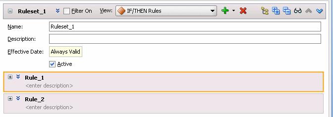 Working with Rulesets Figure 4 2 Ruleset Showing Effective Date Field 3. Select the Effective Date entry. This displays the Set Effective Date dialog, as shown in Figure 4 3.
