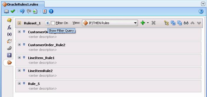 Working with Rulesets Figure 4 4 Showing a Filter Query in a Ruleset 3. In the Filter Query field, click <insert test> to insert a default test as Figure 4 5 shows.