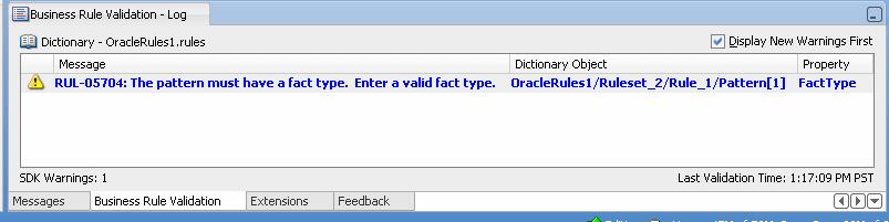 Validating Dictionaries Figure 4 31 Rules Validation Messages The dictionary object name part of a validation message for a rule includes details that help you to identify the ruleset, the rule, and