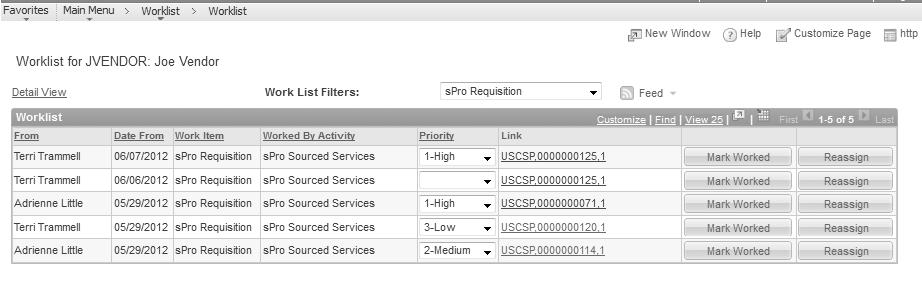 3.1 Use the Work List Filter spro Requisition to narrow the list if desired.