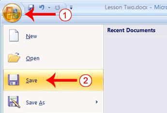 Save a File and Close Word You must save your documents if you wish to recall them later. You can use the Save option on the Microsoft Office menu, to save a document.
