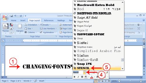 Move the cursor over the list of fonts.