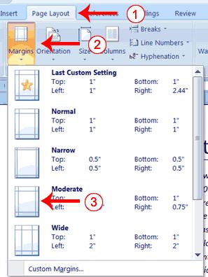 Set the Page Size 1. Choose the Page Layout tab. 2. Click Size in the Page Setup group. A menu appears. 3. Click Letter 8.5 x 11in. Word sets your page size.