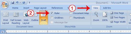 You can use the ruler to change the format of your document quickly. If your ruler is not visible, follow the steps listed here: 1. Click the View tab to choose it. 2.