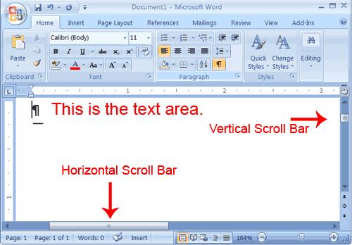 You type your document in the text area. The blinking vertical line in the upper-left corner of the text area is the cursor. It marks the insertion point.