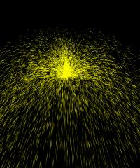 Increasing Depth makes the particles appear to move away from the viewer as they flow from the source. In this case, particles appear to shrink as they move away from the source.