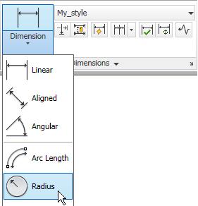 Page 2 10. Left-click the Radius tool icon in the Annotation/Dimensions panel and add the radial dimensions to the drawing. 11.