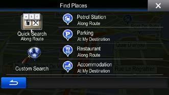 3.1.2.2 Searching for a Place of Interest using preset categories The Preset search feature lets you quickly find the most frequently selected types of Places. 1.