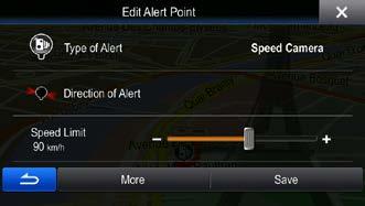 3.7 Editing an alert point You can edit a previously saved or uploaded alert point (for example a speed camera or a railway crossing). 1. Browse the map and select the alert point to edit.