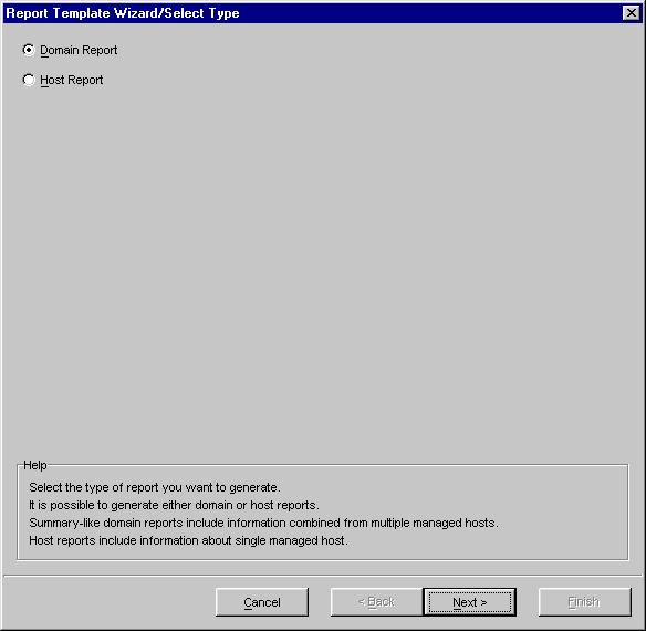 Chapter 4 Configuring Reports with the User Interface 3. The Select Type wizard page appears. Select the report type.