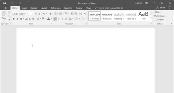Chapter 1 Creating and Editing Text 19 The title bar contains the name of the document: You also see: - the Quick Access toolbar - the Ribbon - the tabs The main part of your screen shows a blank