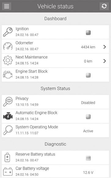 Status The Vehicle Status menu provides various information on the vehicle and device, such as: 1.