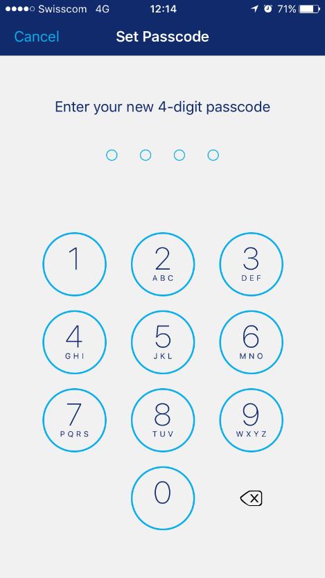 To define a 4-digit PIN code: 1. In the Settings screen, tap Require Passcode.