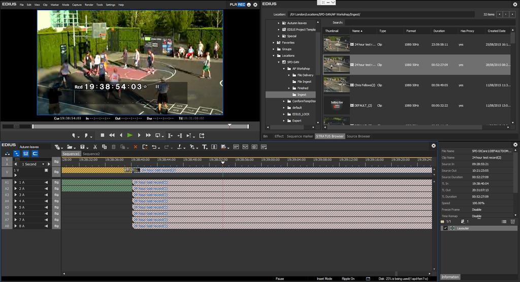 Editing With EDIUS For a more complex edit, sequences can be opened within the Grass Valley EDIUS multiformat nonlinear editing system to create more sophisticated edited content, either in