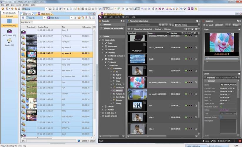 Newsroom System (NRCS) Integration The GV STRATUS system provides a fully-fledged plug-in for any MOS-compliant newsroom system, including Octopus, ENPS, Ross Inception, Annova Open Media and Avid