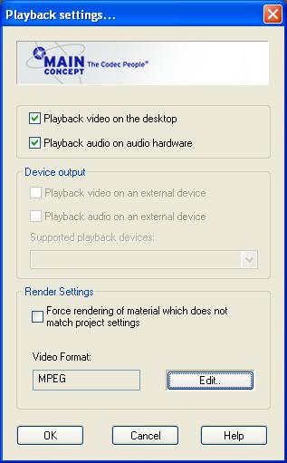 To activate IEEE 1394 video output, check the Playback video on an external device box in the Device output field.