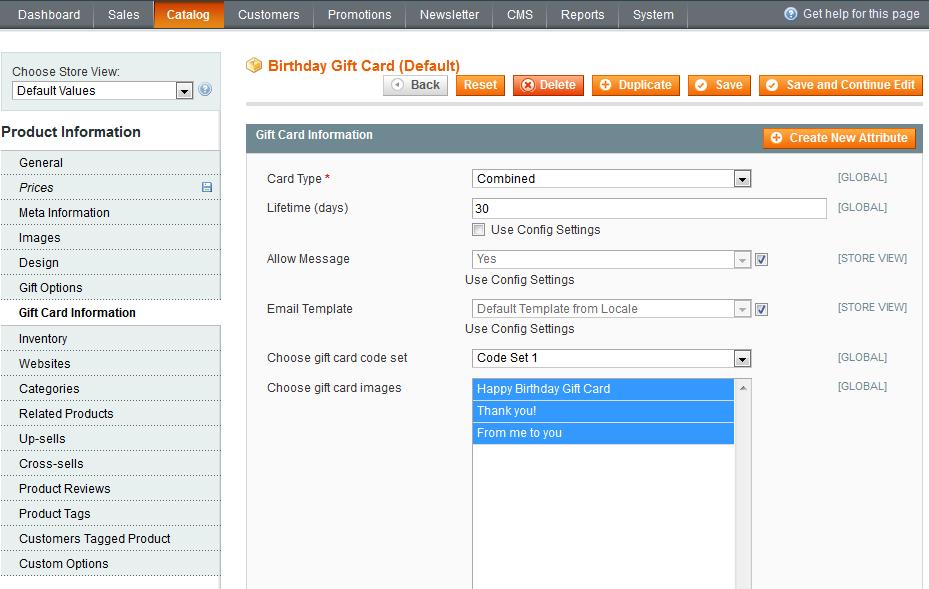 4. Gift Card Information Settings Specify an email template you want to use for gift card emails or use config settings.