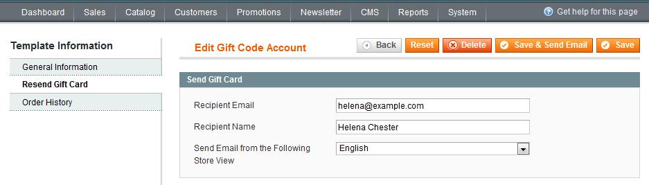 6. Gift Card Code Accounts settings Specify