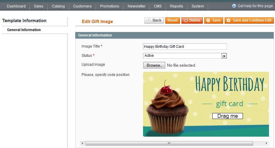 7. Add Gift Card Images Specify image title and status (active/inactive).