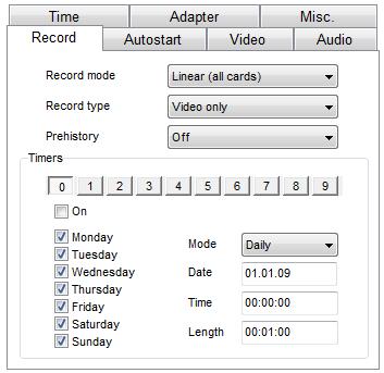 Record Tab Record Mode The record mode has five distinct options that control how the unit will operate once the memory cards are full.