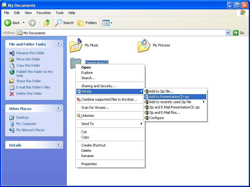 3.0.2 Compress the Presentation Files with WinZip In this section we will compress the folder containing all of your presentation files and end up with a single file to submit.
