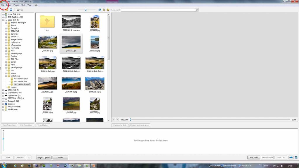 Creating new slideshow. Put all the files in their own folder.